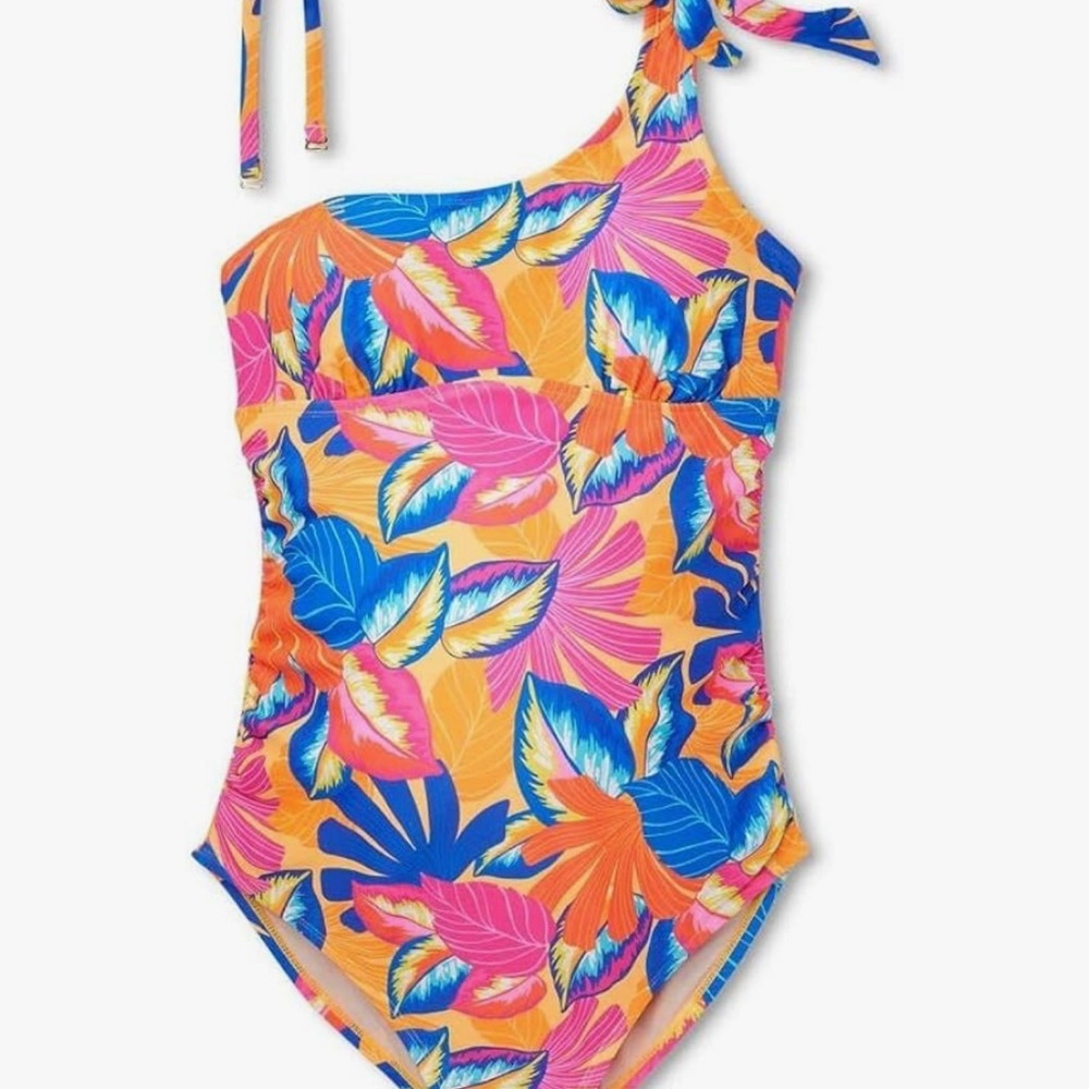 Isabel Maternity Asymmetric Tie Shoulder One Piece Maternity Swimsuit<<101>>> - Picture 2 of 10